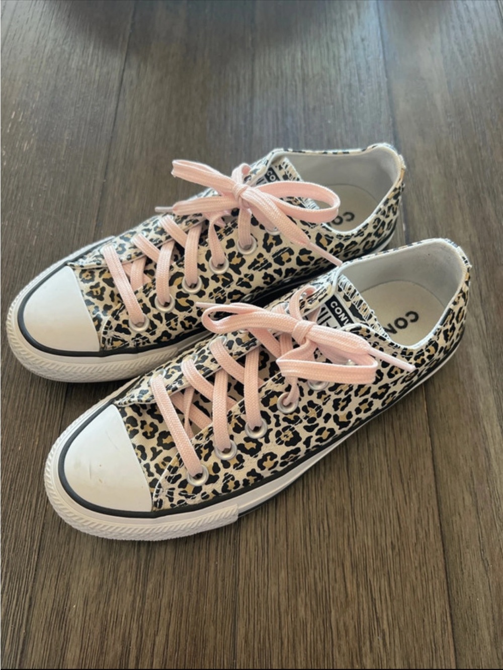 Converse Low Top Leopard Print Sneakers with Pink Laces